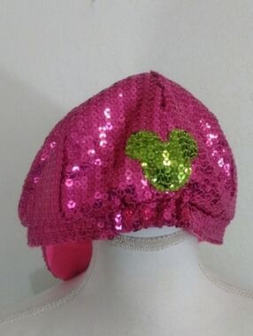 Disney Parks Mickey Minnie Mouse Sequin Embellished Pink Gold Ornate Cap Hat